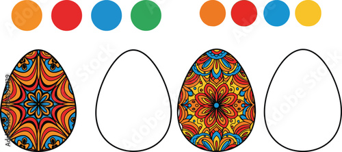 Easter Eggs Coloring Book Page with Intricate Mandala and Floral Designs