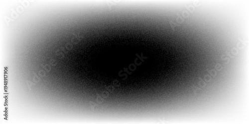 Abstract black and white grainy vignette background with soft gradient transition and stippled texture effect for cinematic overlay, dark frame border, and moody design.