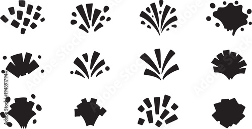 Abstract Black Shapes on White Background Pattern Design