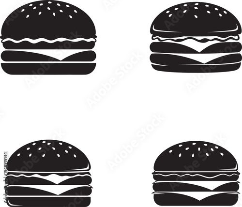 Four black hamburger icons in silhouette style