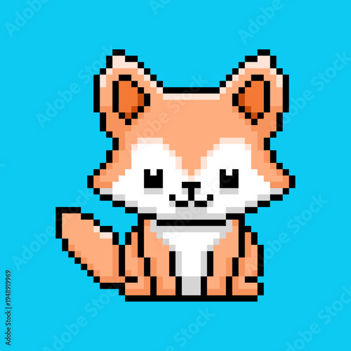 Vector illustration of Cute Fox Character with Pixel Art Design