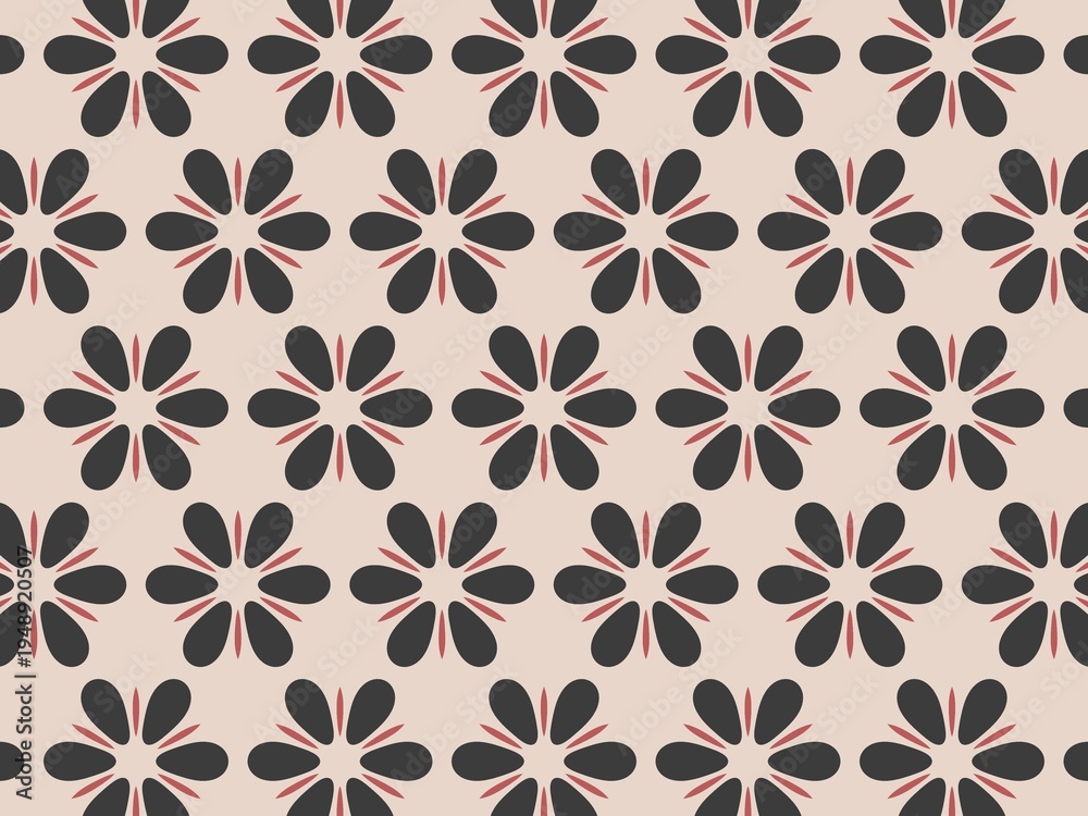 Fototapeta premium Elegant seamless floral pattern with charcoal petals on beige background