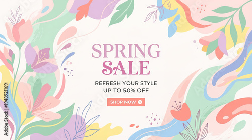 Wallpaper Mural Spring Sale Advertising Banner with Floral Decoration Torontodigital.ca