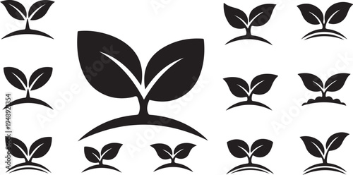 Black and white leaf icons on a clean background