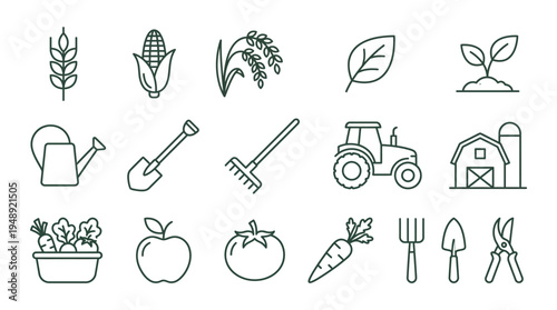 Modern Agriculture Line Icon Set , Stylish Farming and Organic Food Vector