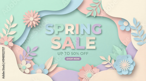 Wallpaper Mural Spring Sale Discount Banner with Blooming Flowers and Garden Background Torontodigital.ca