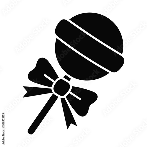 Candy lollipop with bow, black and white icon illustration