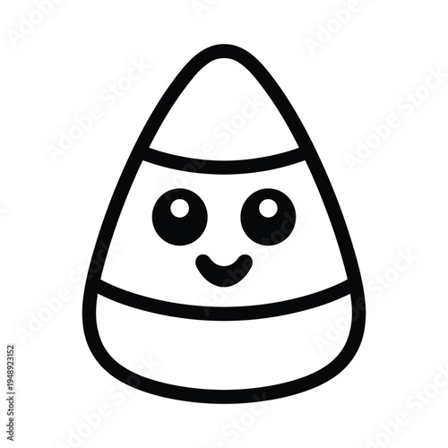 Cute cartoon candy corn outline, simple illustration for halloween, black and white, line art, white background