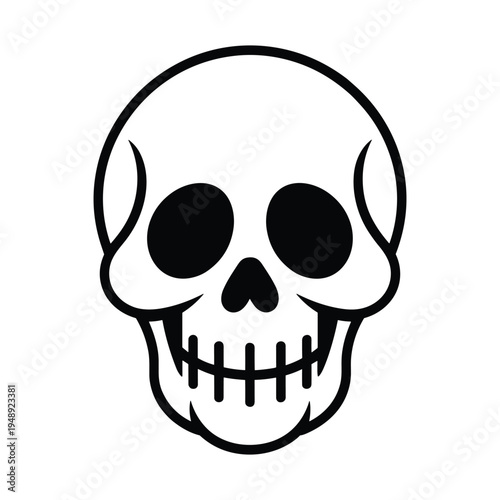 Human skull, simple black and white illustration for halloween or danger