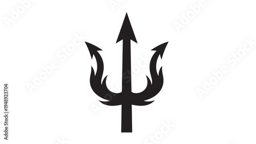 Trident symbol with three sharp points and a long handle, isolated on a white background for design.