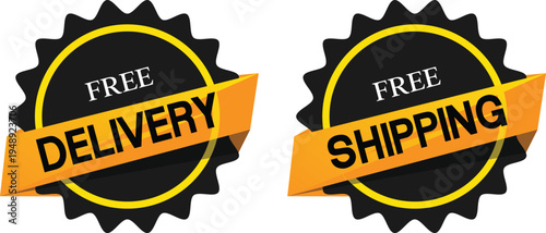 Vector art of black and yellow free delivery and shipping icons