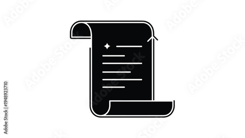 Ancient scroll document icon representing legal contracts official certificates or historical manuscripts in a simple black style.