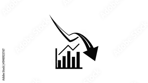 Financial crash illustration showing a bar graph with a sharp downward arrow indicating economic recession or market loss.