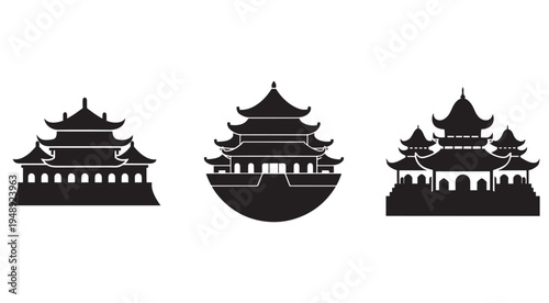 Asian architecture silhouettes chinese temple icons pagoda designs  traditional buildings
