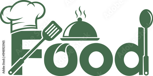 Vector art of green food logo with utensils