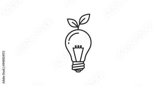 Eco friendly innovation and green energy ideas represented by a lightbulb icon with small green leaves sprouting out.