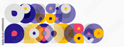 Abstract colorful circles overlap, creating playful geometric composition. Bright hues dominate design, suggesting energy, movement.