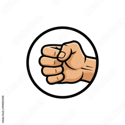 Simple vector illustration of a human hand clenched into a powerful fist inside a circle.