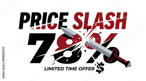 Price Slash Sale Discount Emblem with Sword Crushing Price