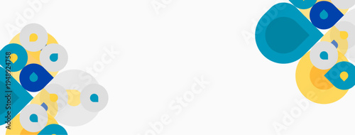 Abstract colorful circles, shapes overlap. Minimalist design, clean background. Modern aesthetic, bright hues present.