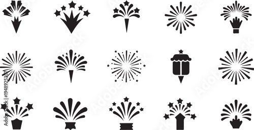 Fireworks icons set in black and white colors simple
