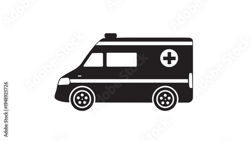 Ambulance with cross icon and emergency lights, simple black and white vector illustration for medical transport and rescue services.