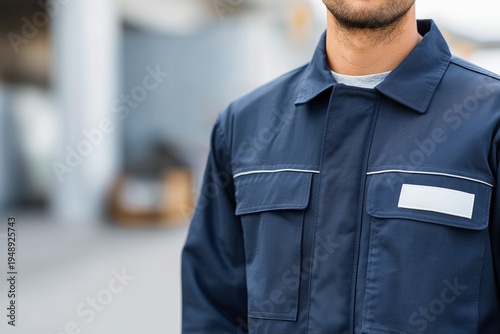 Professional Navy Blue Work Jacket with Blank Identity Patch Mockup