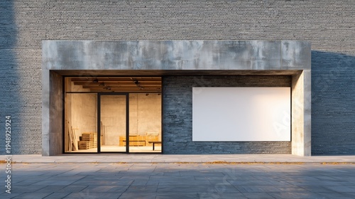 Shopfront Facade with Glass Door and Billboard Mockup on Brick
