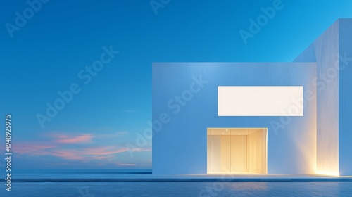 Minimalist Blue Modern Storefront Architecture with Horizontal Billboard Mockup