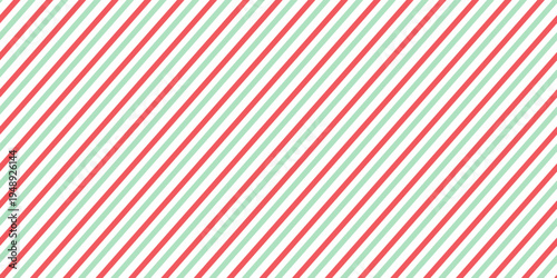 Candy cane striped pattern. Seamless Christmas background. Peppermint wrapping print with diagonal lines. Cute caramel package texture. Xmas holiday geometric backdrop. Vector illustration.