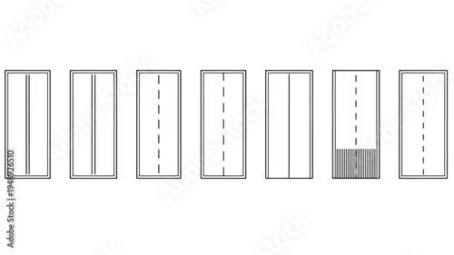 Roads simple icon set with different styles and markings for traffic and navigation symbols on a white background