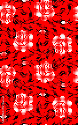 Seamless Ukrainian embroidery vector pattern with traditional vyshyvanka floral ornament. Red and black flowers with decorative branches and leaves 