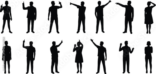 Silhouettes of People Pointing and Gesturing on White Background hand