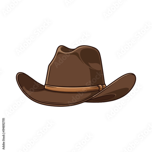 Classic brown felt cowboy hat illustration isolated on a white background for western fashion design.