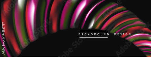 Abstract colorful lines form dynamic arc. Black background emphasizes vibrant gradients, creating modern visual impact. Design feels fluid, energetic.