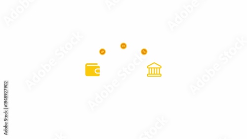 Digital payment transfer from wallet to bank animation on transparent background, Online money transfer animation with alpha channel