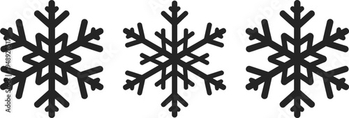 Three black snowflakes on a white background Keywords: snowflake, snow, winter, ice, cold, frost, crystal, pattern, design