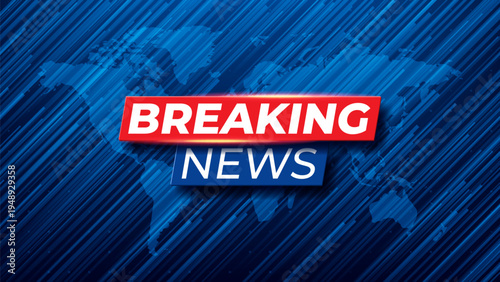 Breaking News banner template. World Global TV news background design. Banner concept for broadcast channels or internet tv. Vector illustration with 3d world globe on blue background.