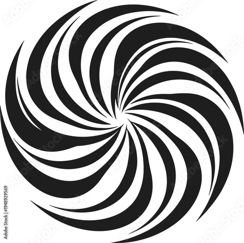 Abstract spiral vortex pattern, optical illusion design with dynamic curved shapes, black and white whirlpool effect, motion depth, symmetry art, vector illustration