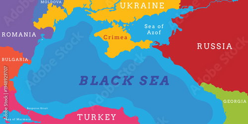 Black Sea map background. Crimea war. Ukraine and Russia