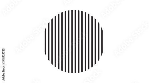 Oval shape with vertical black stripes creating an illusionistic effect on a white background featuring geometric, abstract, pattern with design and