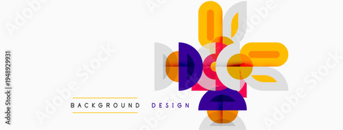 Abstract geometric shapes overlap, creating vibrant colorful design. Background features text indicating its purpose. Simple, modern aesthetic.