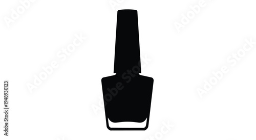 A black silhouette of a nail polish bottle against a white background