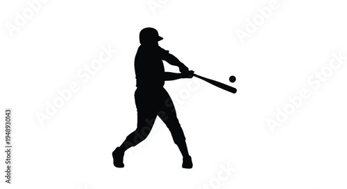 Baseball player swings at a pitch dynamic action in black silhouette