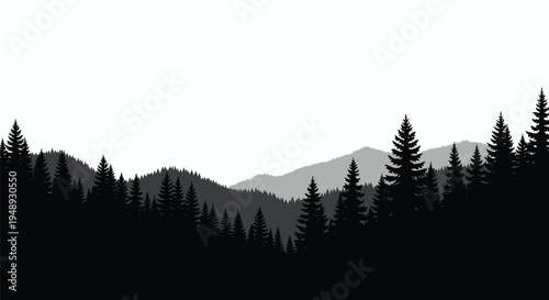 Layered mountain ranges and dark forest create a striking silhouette