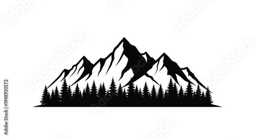 Dramatic mountain range with evergreen forest a striking black silhouette