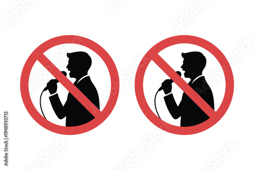 Silence Prohibition Symbol – No Singing or Talking Sign Vector
