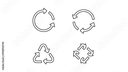 Circular and triangular arrow icons representing recycling and refresh actions with clean line art design