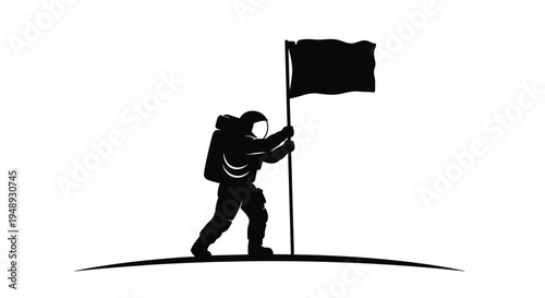 Astronaut plants a flag on an alien world stark silhouette