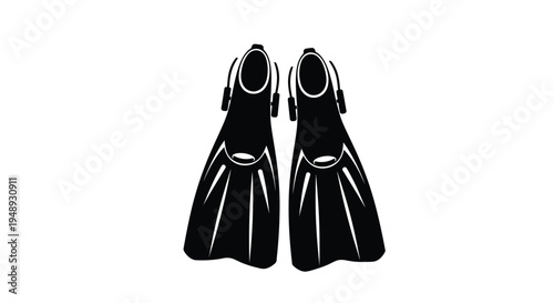 Two black diving fins displayed against a white background silhouette